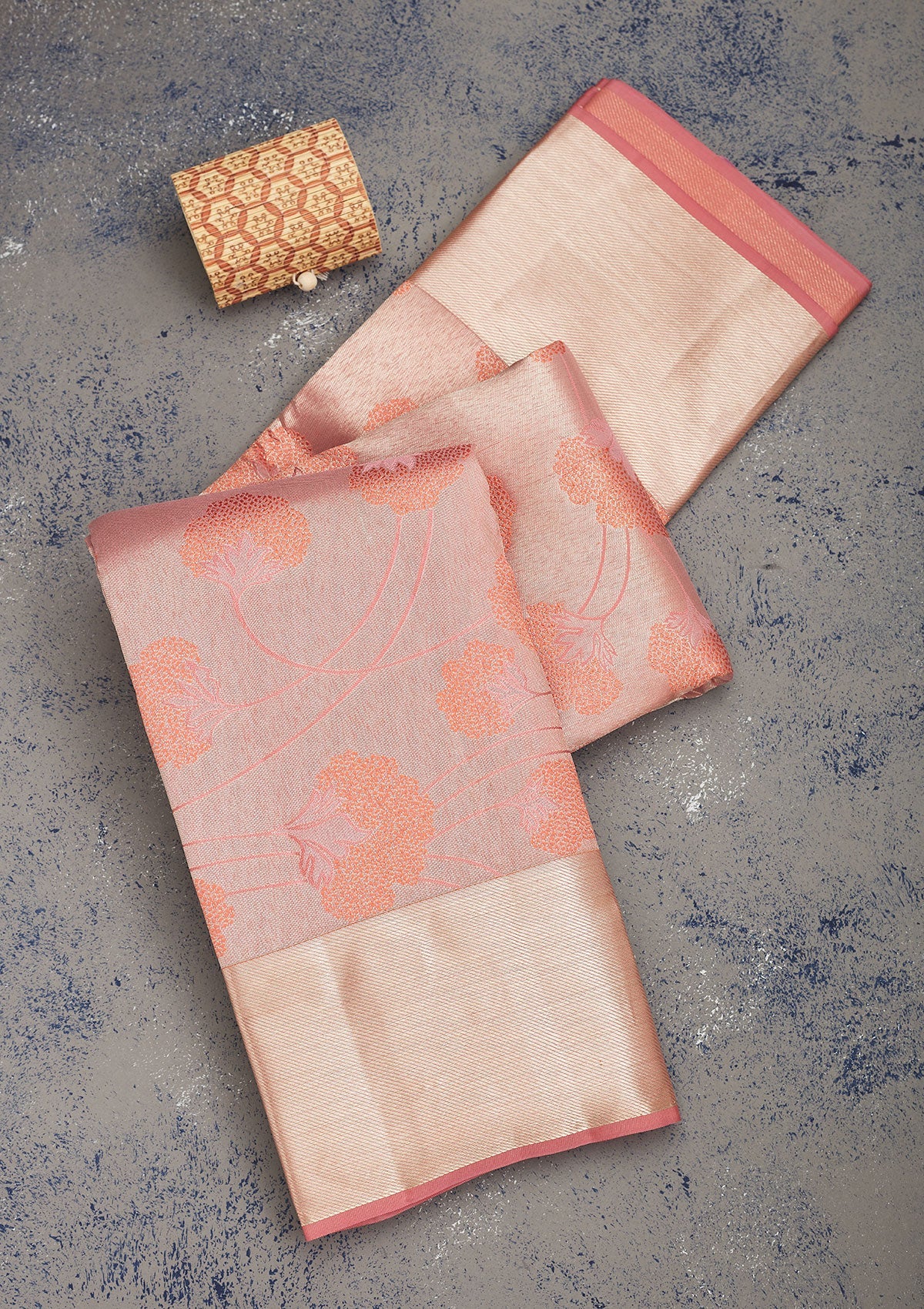 Peach Zariwork Pure Silk Saree-Koskii