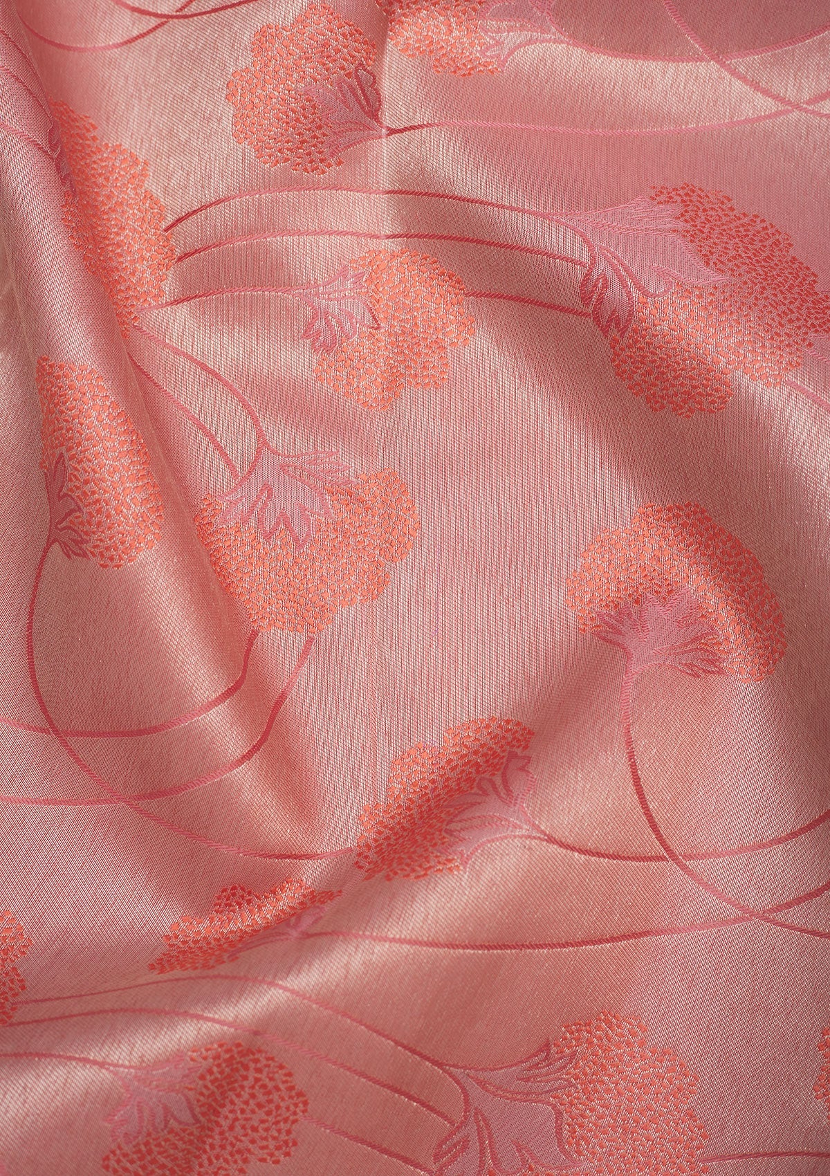 Peach Zariwork Pure Silk Saree-Koskii