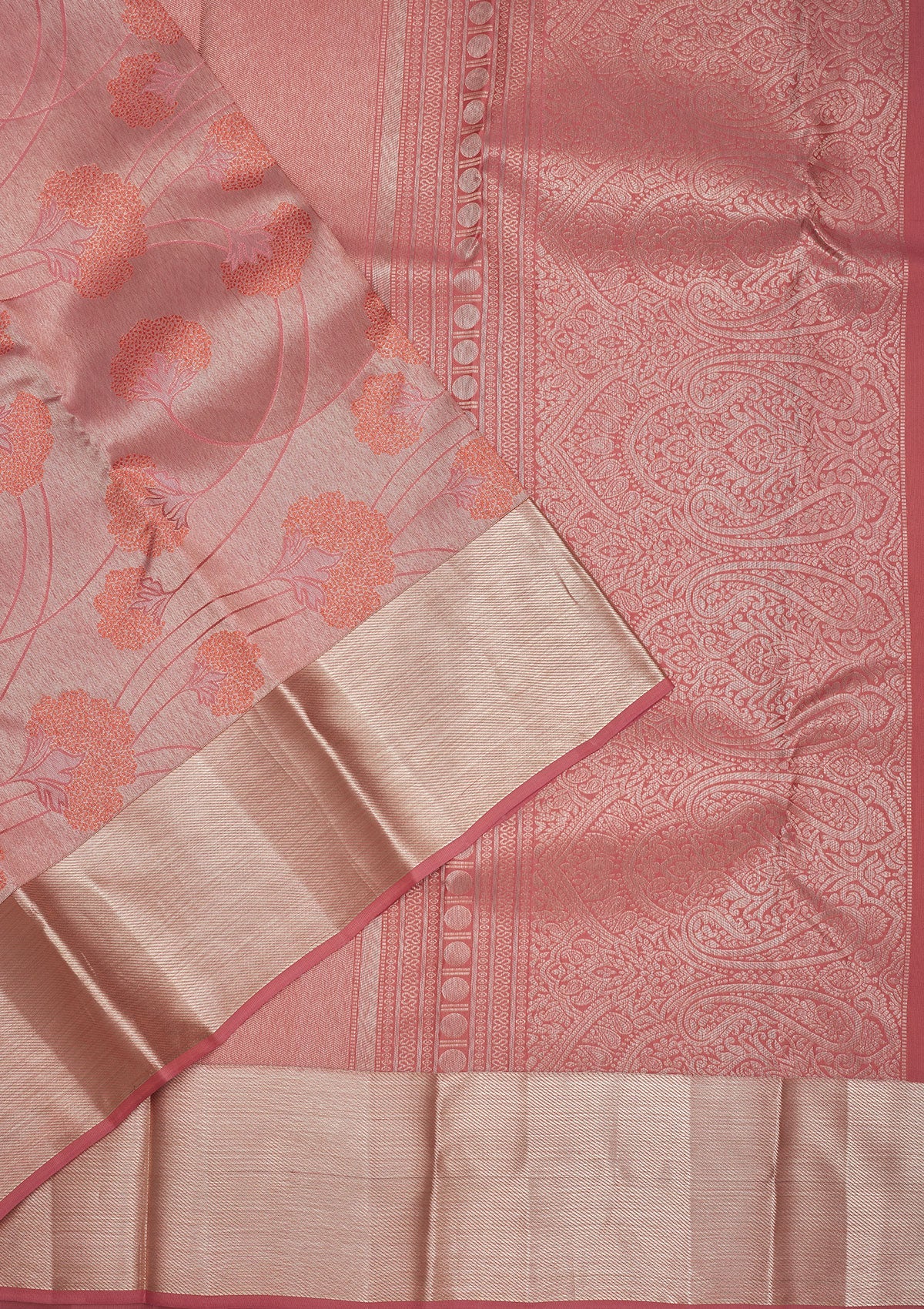 Peach Zariwork Pure Silk Saree-Koskii