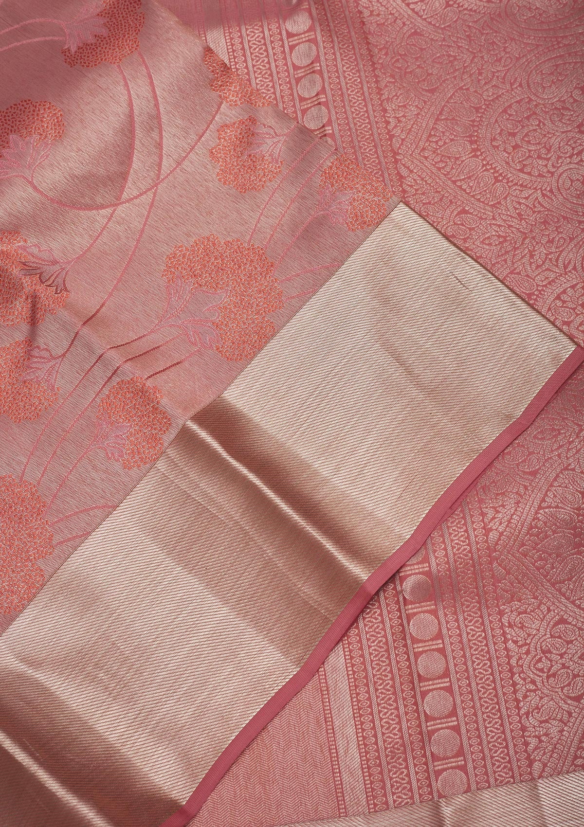 Peach Zariwork Pure Silk Saree-Koskii