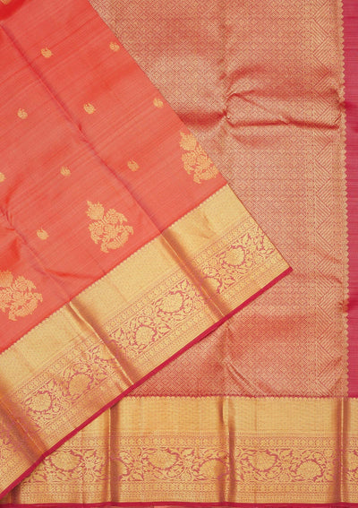 Peach Zariwork Pure Silk Saree-Koskii