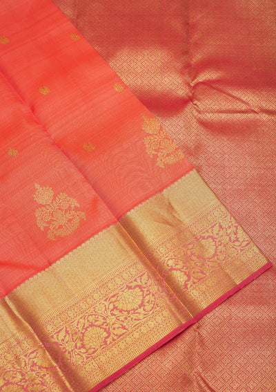 Peach Zariwork Pure Silk Saree-Koskii