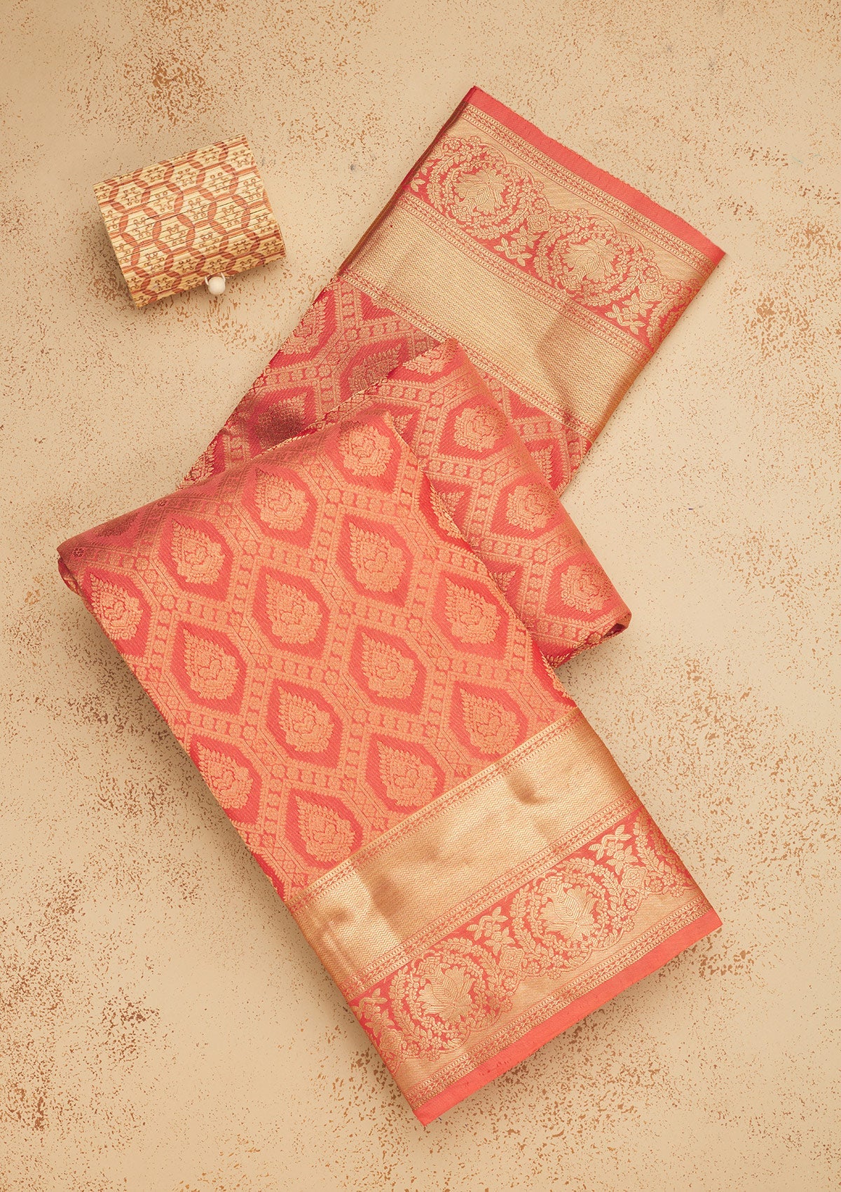 Peach Zariwork Pure Silk Saree-Koskii