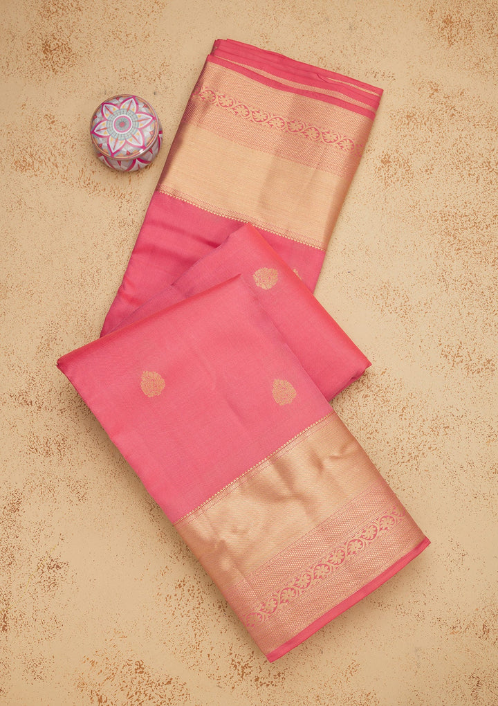 Peach Zariwork Pure Silk Saree-Koskii