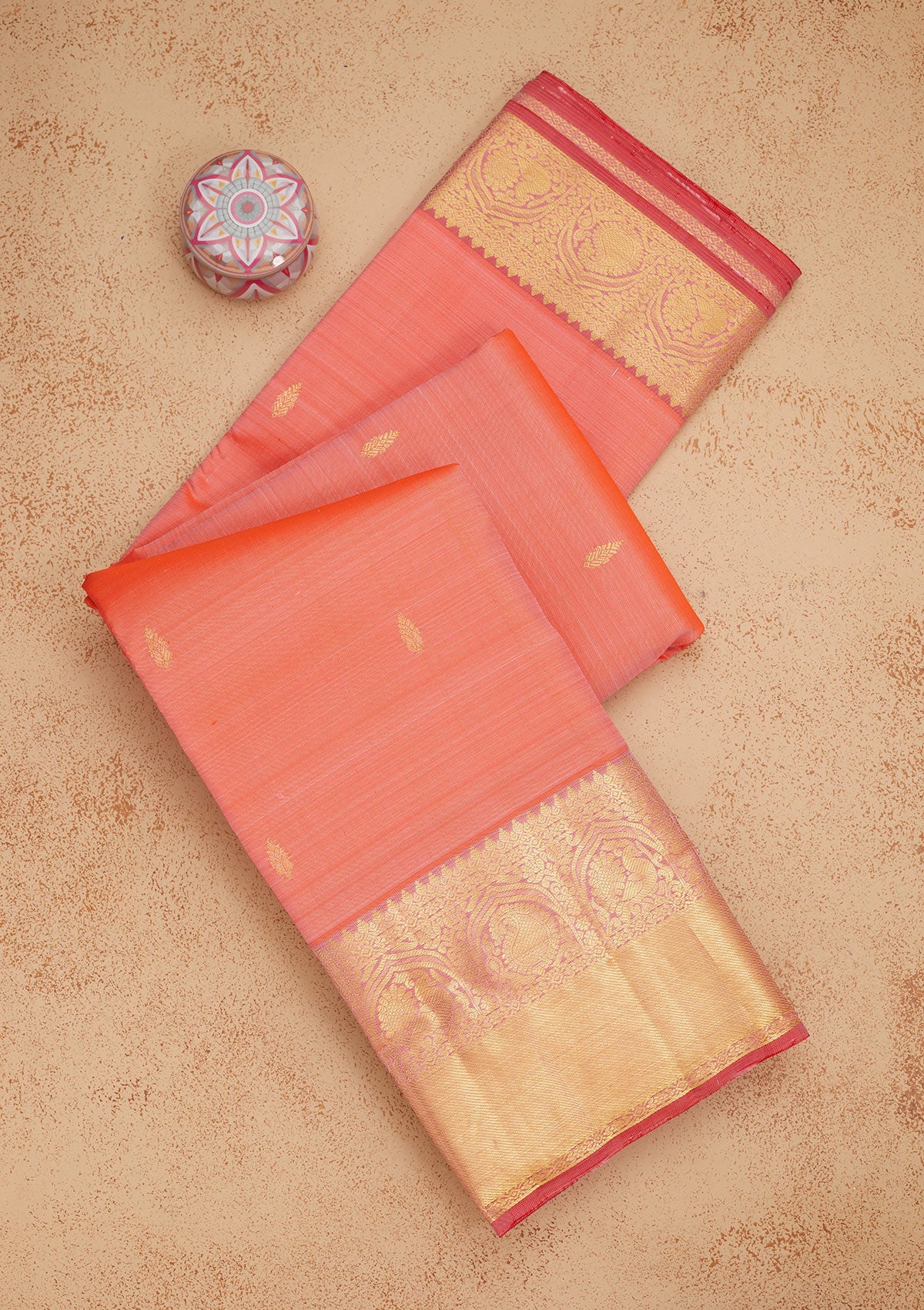 Peach Zariwork Pure Silk Saree-Koskii