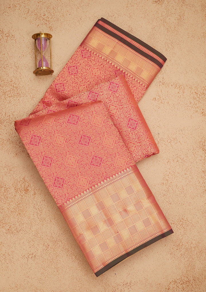 Peach Zariwork Pure Silk Saree-Koskii