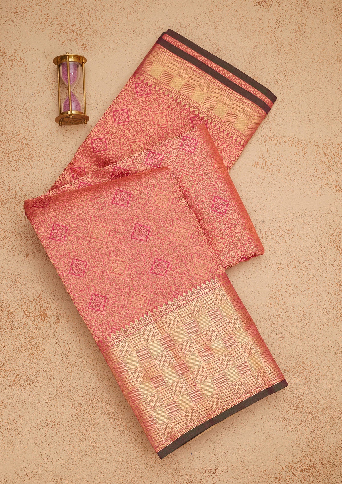 Peach Zariwork Pure Silk Saree-Koskii