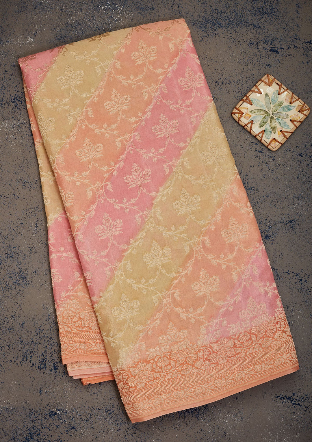 Peach Zariwork Pure Silk Saree-Koskii