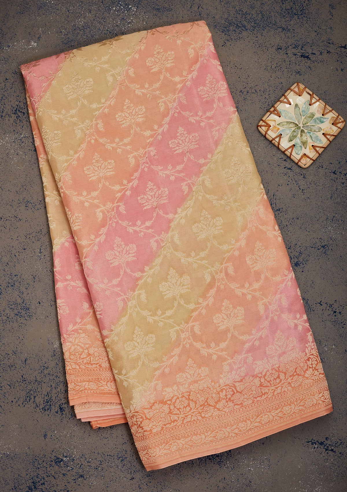 Peach Zariwork Pure Silk Saree-Koskii