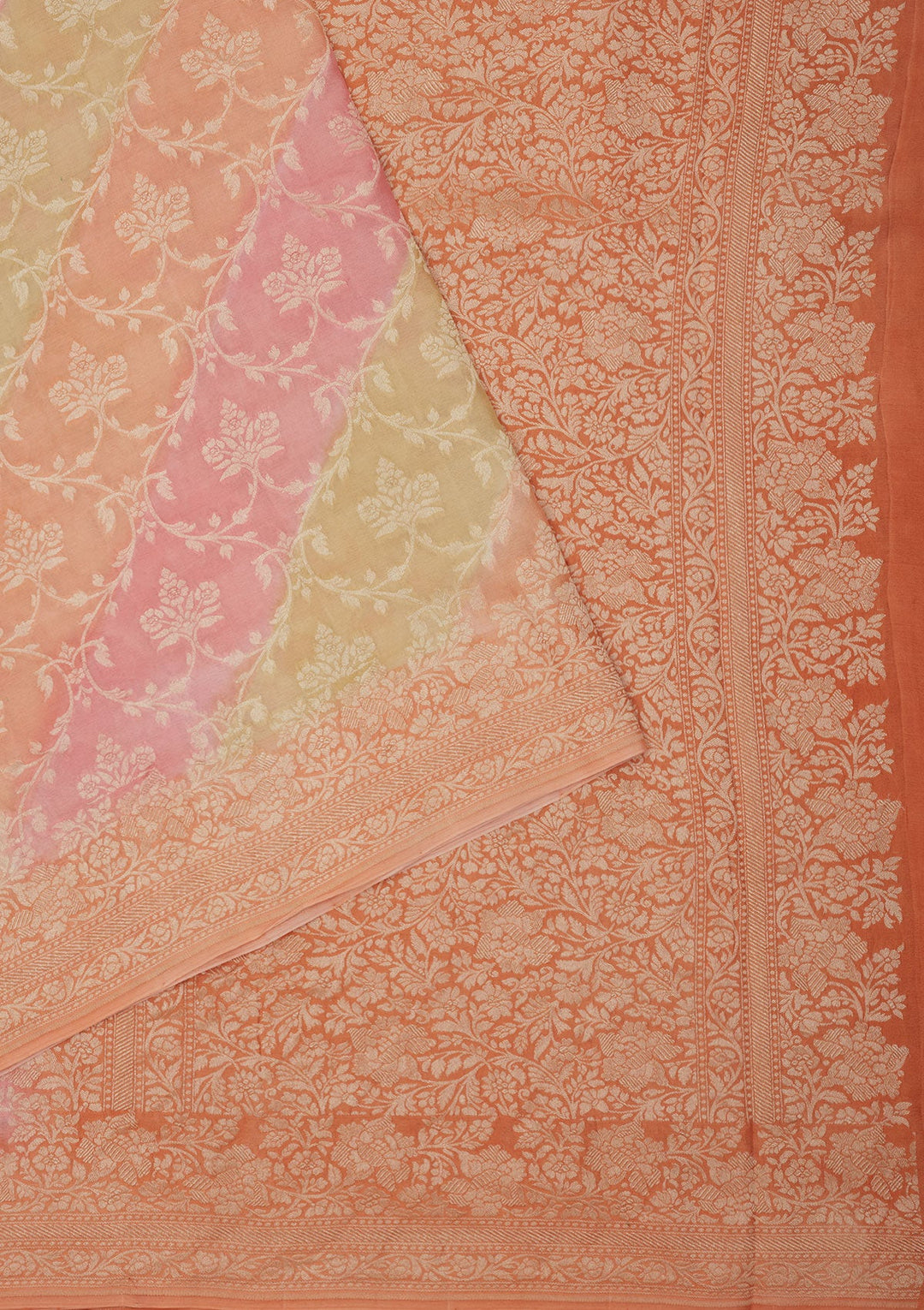 Peach Zariwork Pure Silk Saree-Koskii