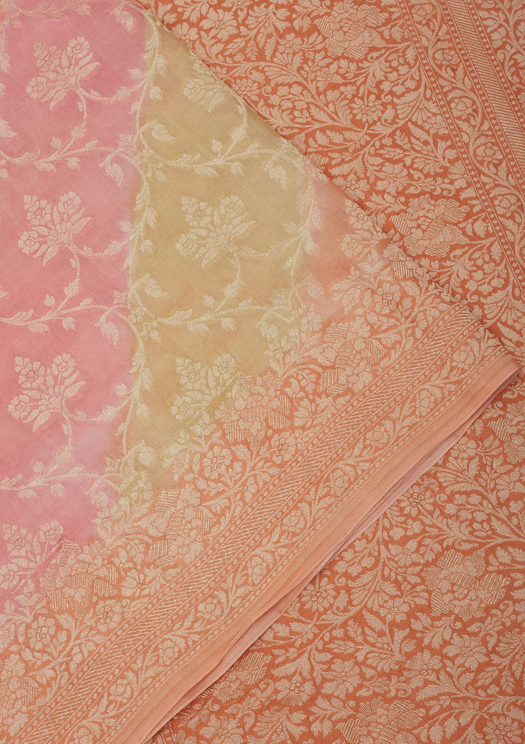 Peach Zariwork Pure Silk Saree-Koskii