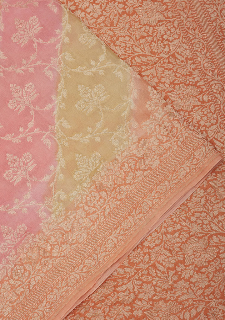 Peach Zariwork Pure Silk Saree-Koskii
