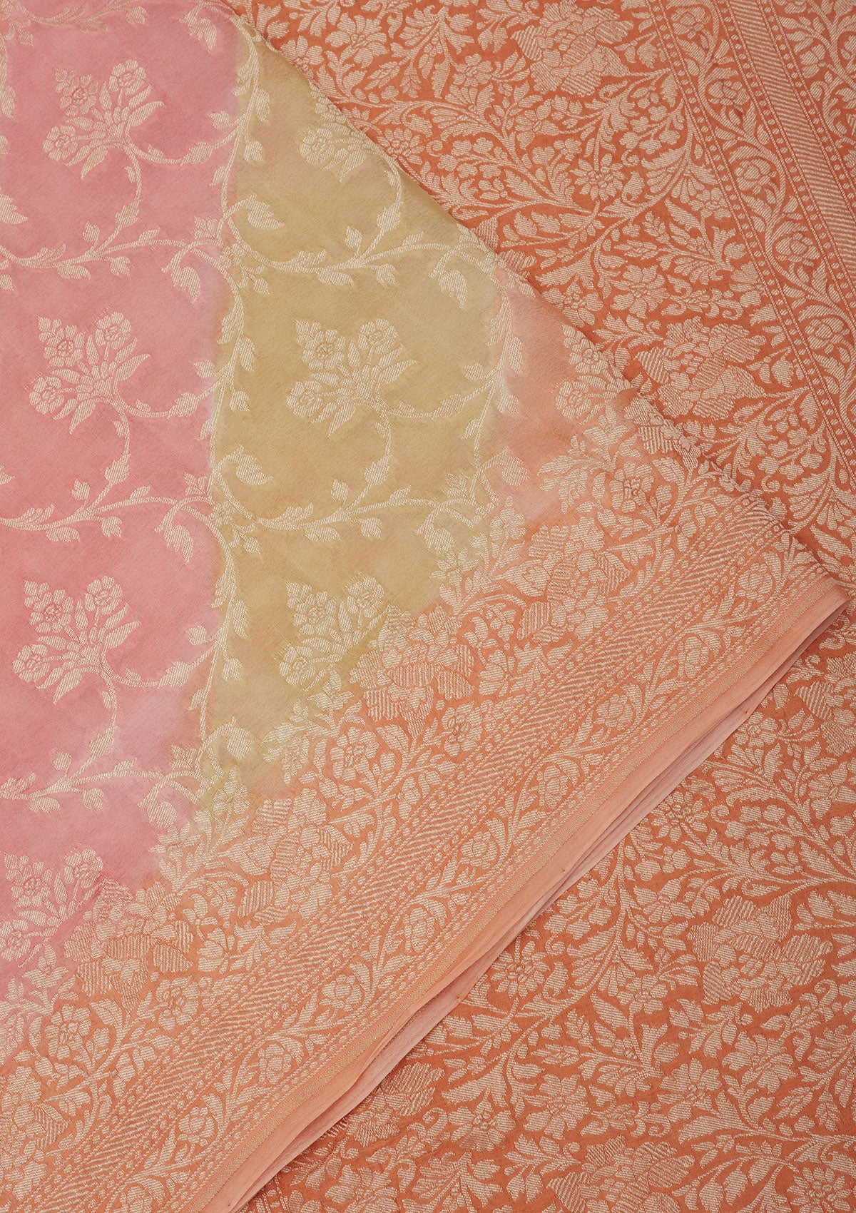 Peach Zariwork Pure Silk Saree-Koskii