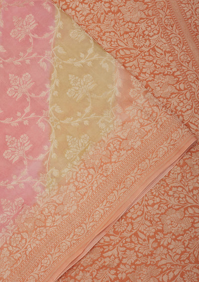 Peach Zariwork Pure Silk Saree-Koskii