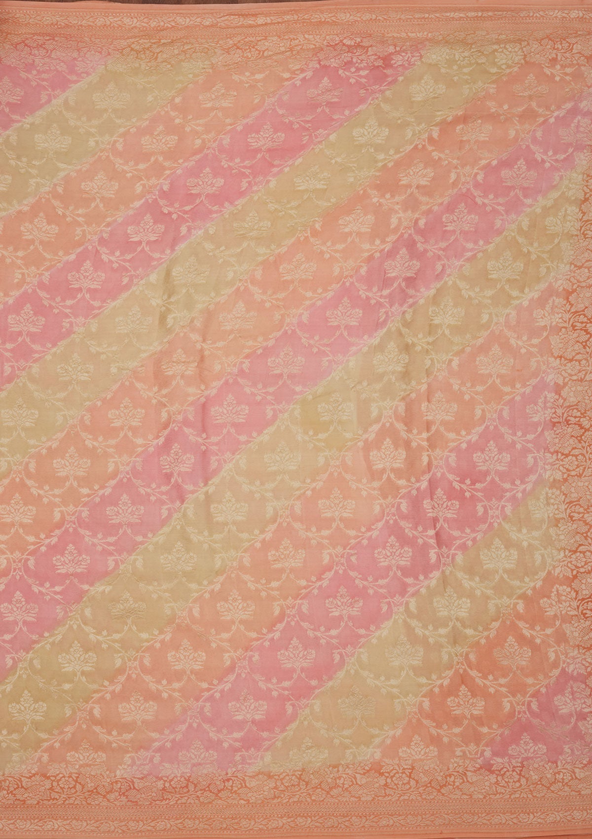 Peach Zariwork Pure Silk Saree-Koskii