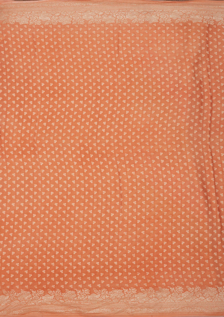 Peach Zariwork Pure Silk Saree-Koskii