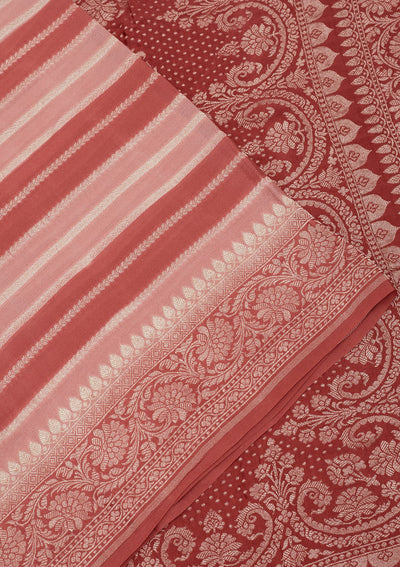 Peach Zariwork Pure Silk Saree-Koskii