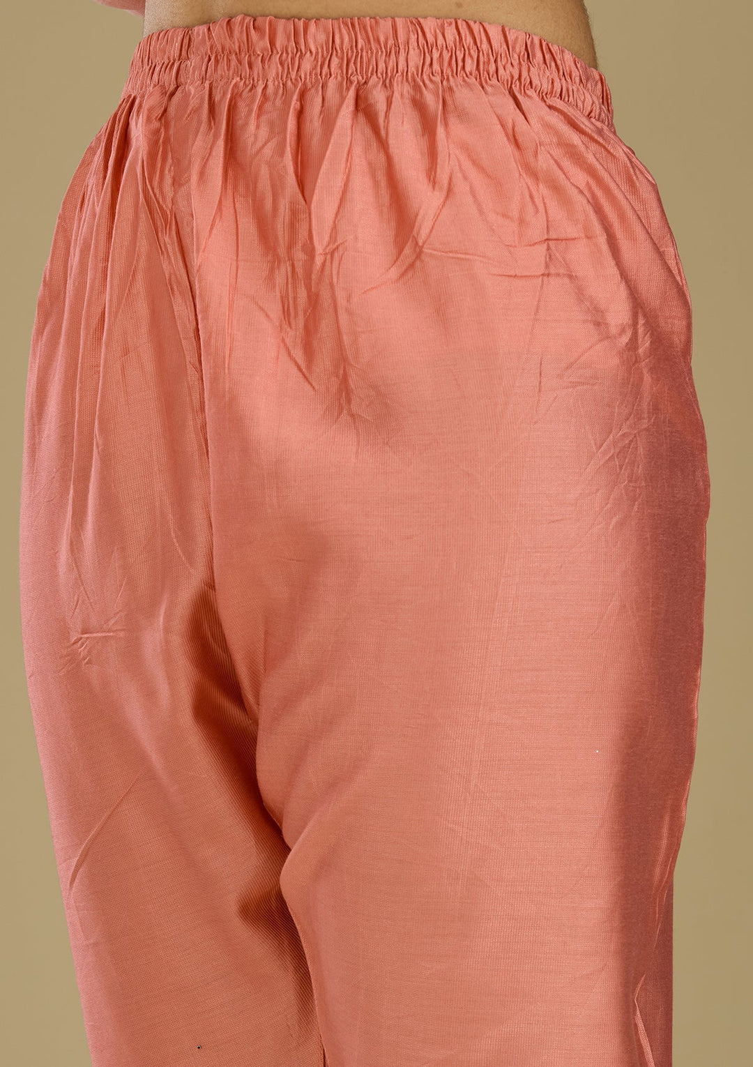 Peach Zariwork Semi Crepe Readymade Salwar Suit-Koskii