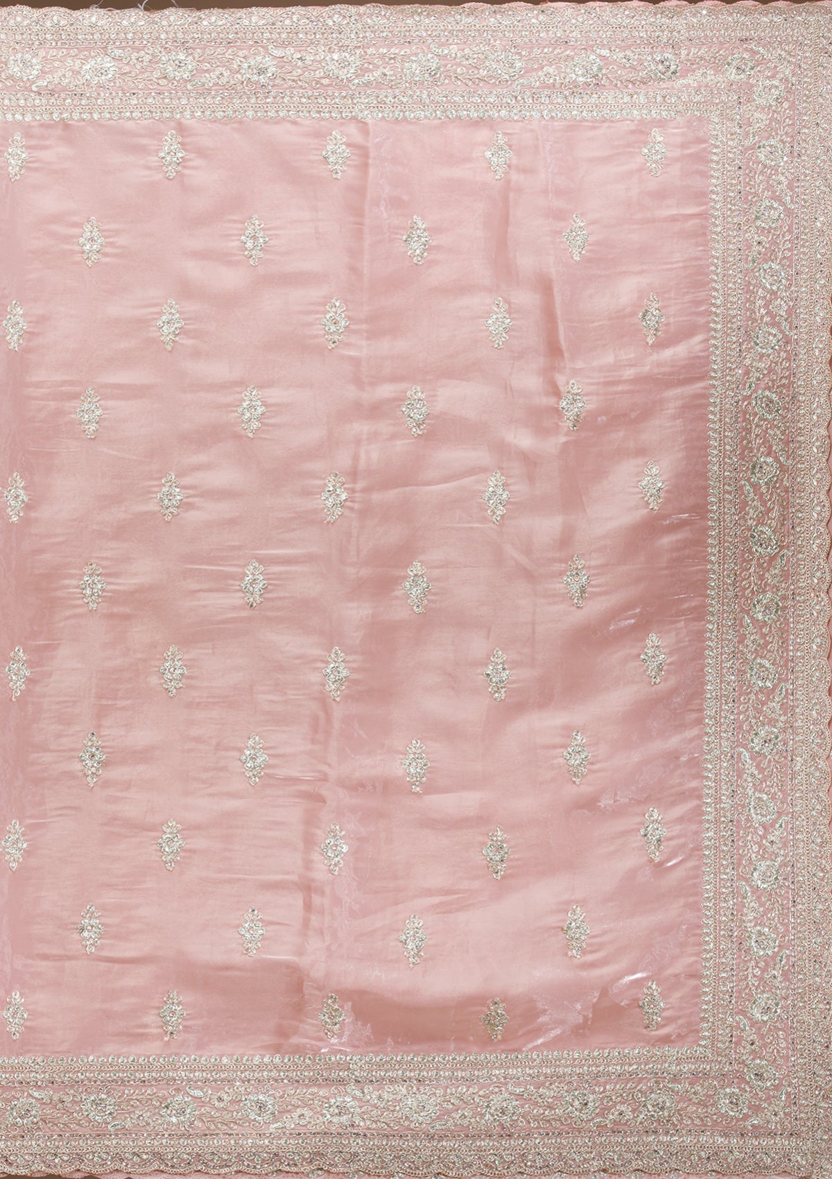 Peach Zariwork Semi Crepe Saree-Koskii