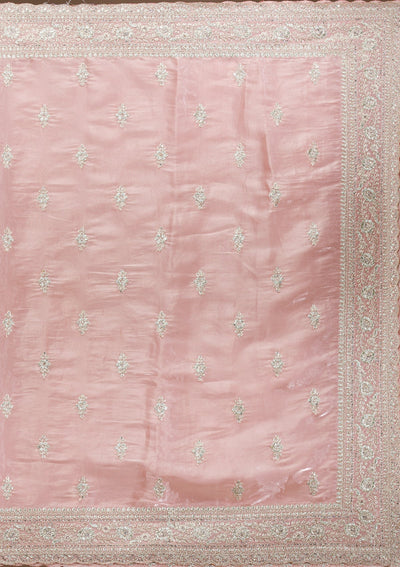 Peach Zariwork Semi Crepe Saree-Koskii