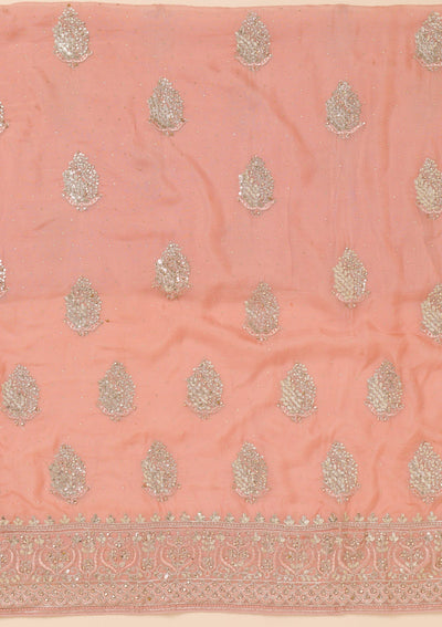 Peach Zariwork Semi Crepe Unstitched Salwar Suit-Koskii