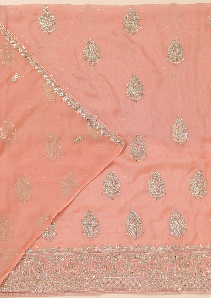 Peach Zariwork Semi Crepe Unstitched Salwar Suit-Koskii