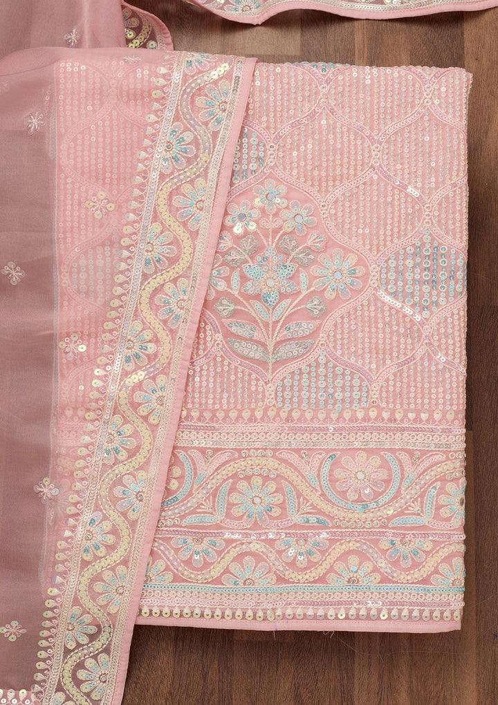 Peach Zariwork Semi Crepe Unstitched Salwar Suit-Koskii