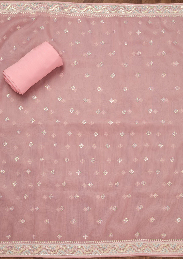 Peach Zariwork Semi Crepe Unstitched Salwar Suit-Koskii