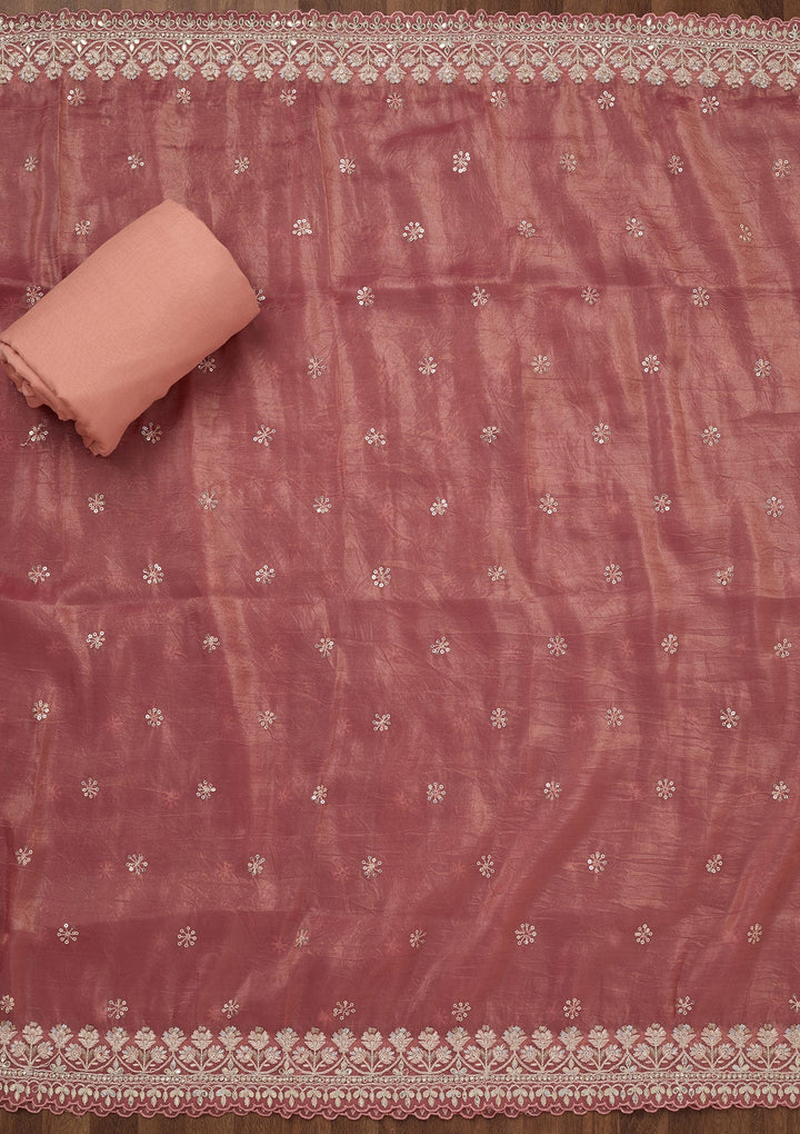 Peach Zariwork Semi Crepe Unstitched Salwar Suit-Koskii