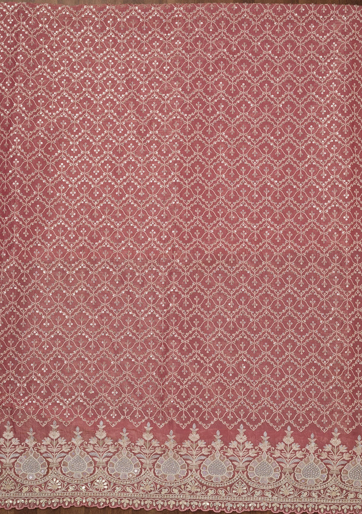 Peach Zariwork Semi Crepe Unstitched Salwar Suit-Koskii