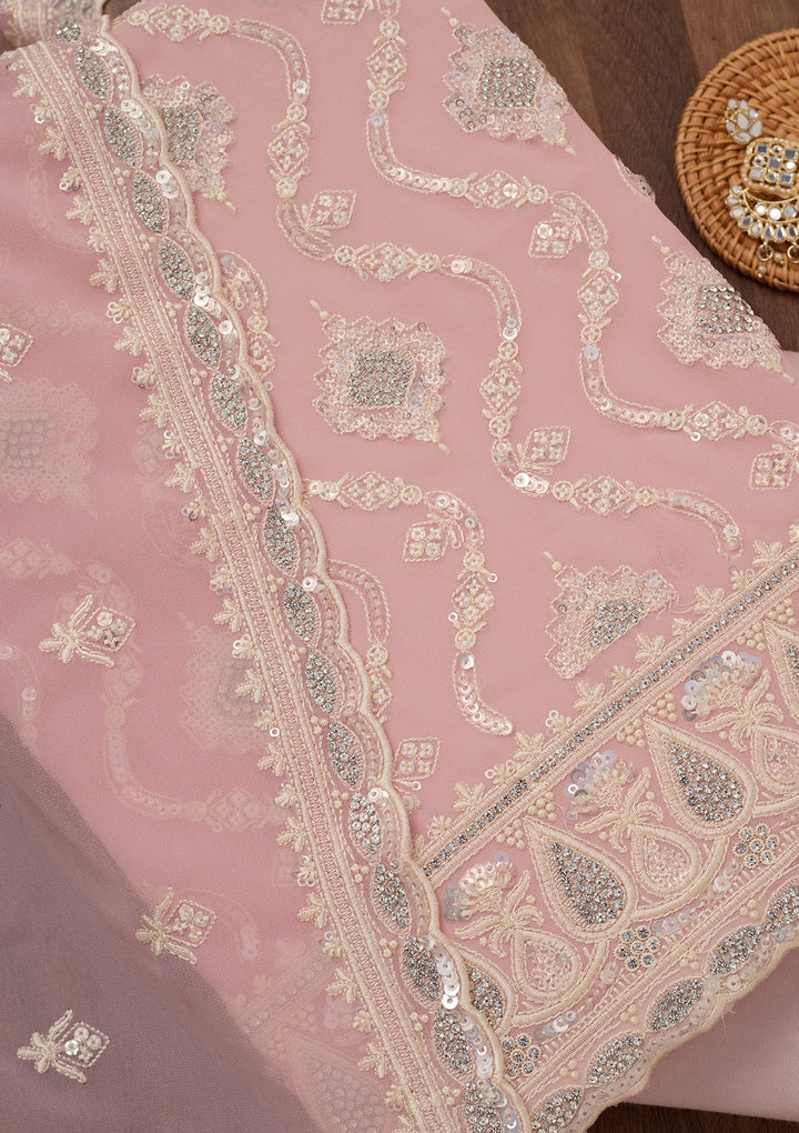 Peach Zariwork Semi Crepe Unstitched Salwar Suit-Koskii