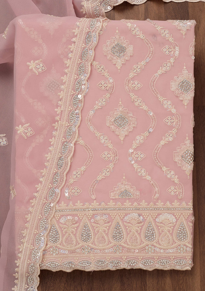 Peach Zariwork Semi Crepe Unstitched Salwar Suit-Koskii