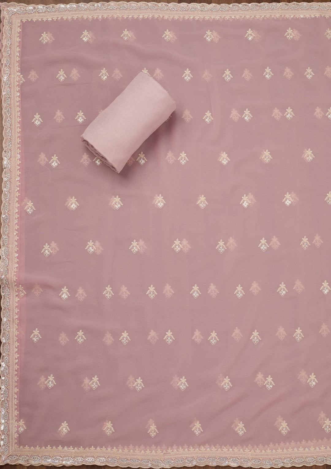 Peach Zariwork Semi Crepe Unstitched Salwar Suit-Koskii