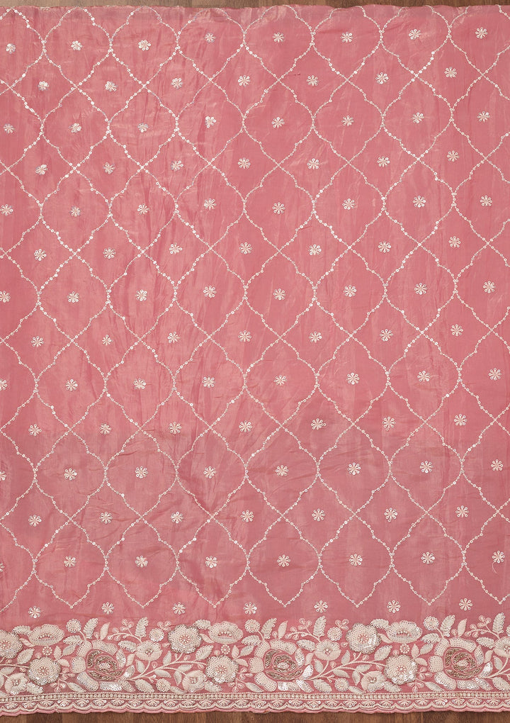 Peach Zariwork Semi Crepe Unstitched Salwar Suit-Koskii