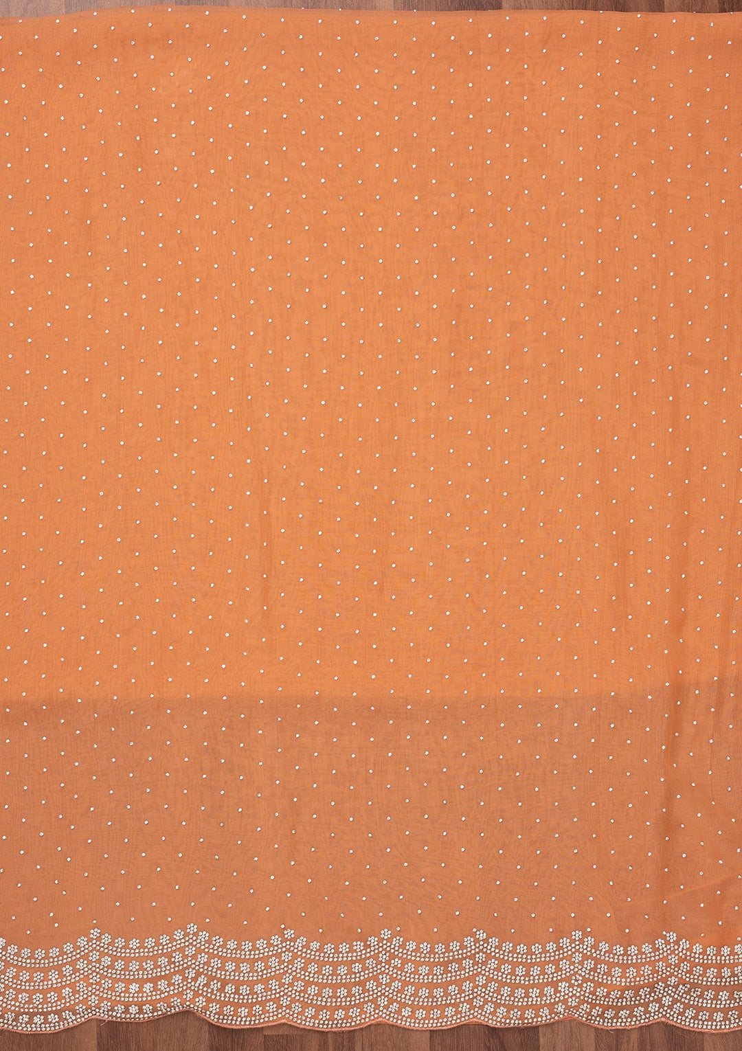 Peach Zariwork Semi Crepe Unstitched Salwar Suit-Koskii