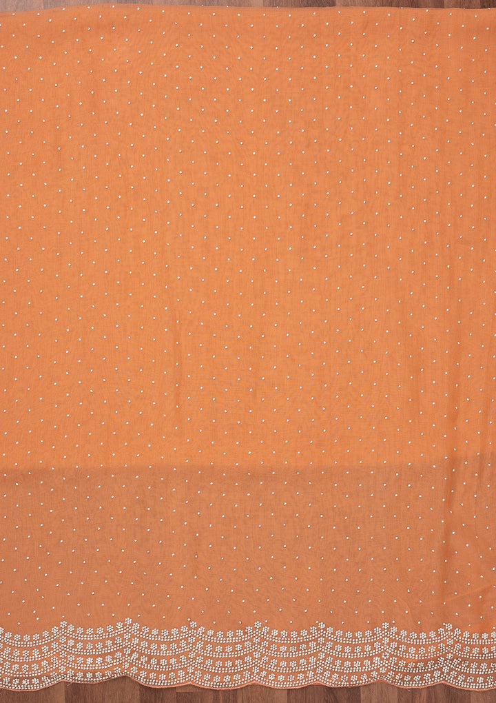 Peach Zariwork Semi Crepe Unstitched Salwar Suit-Koskii