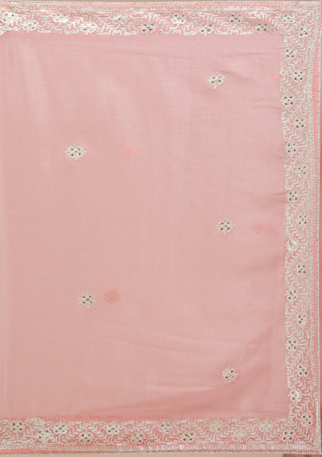Peach Zariwork Semi Crepe Saree-Koskii