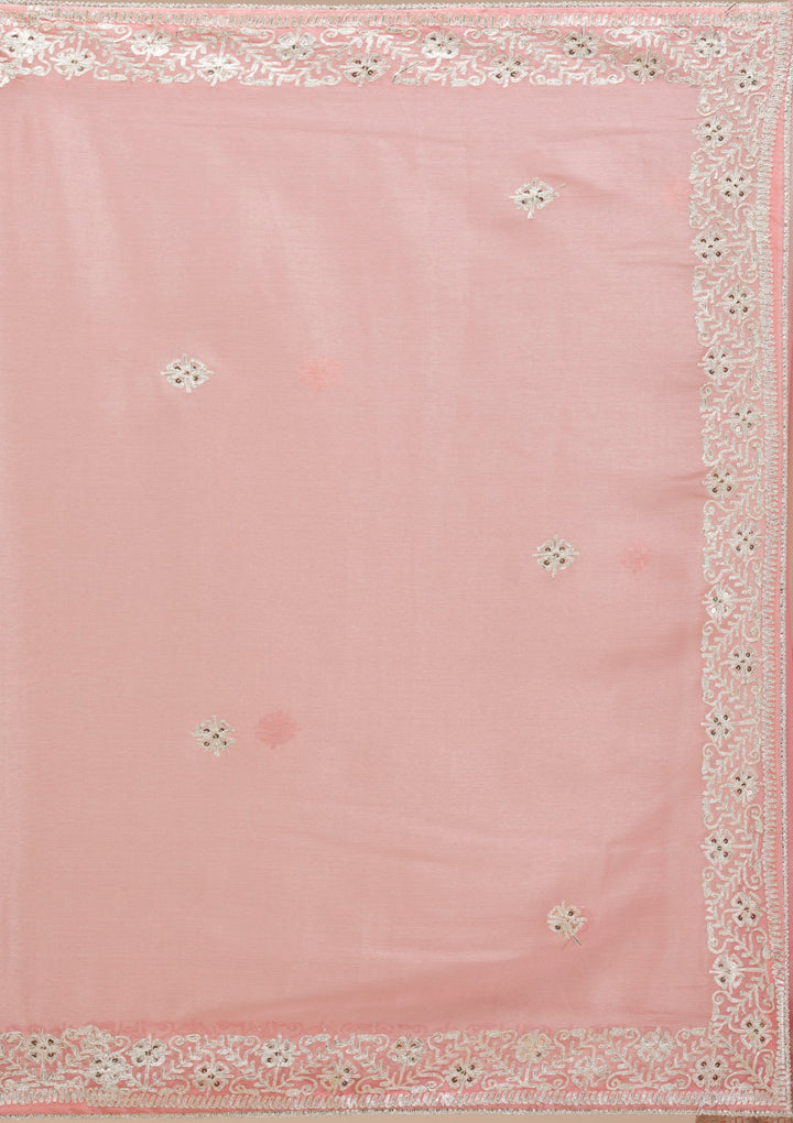 Peach Zariwork Semi Crepe Saree-Koskii