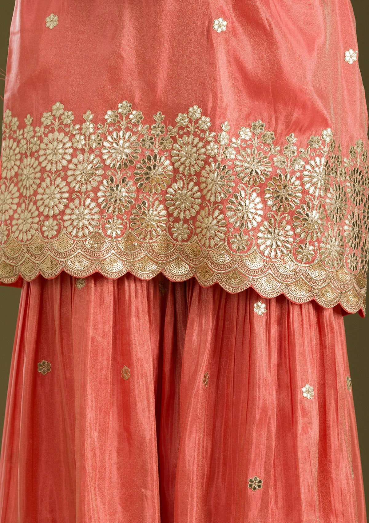 Peach Zariwork Tissue Readymade Salwar Suit