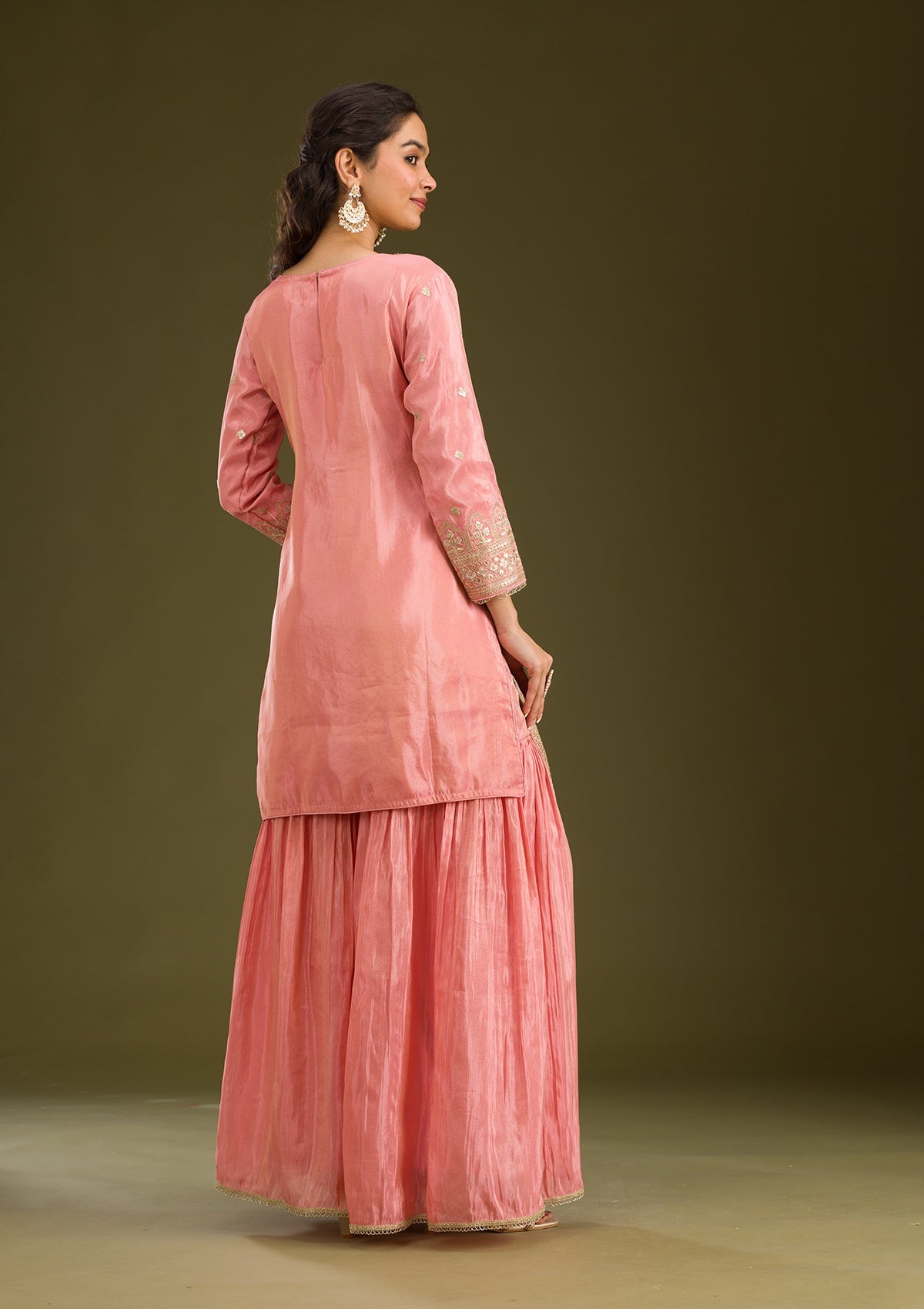 Peach Zariwork Tissue Readymade Salwar Suit-Koskii