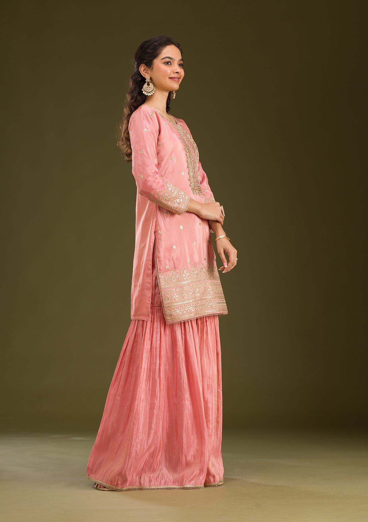 Peach Zariwork Tissue Readymade Salwar Suit