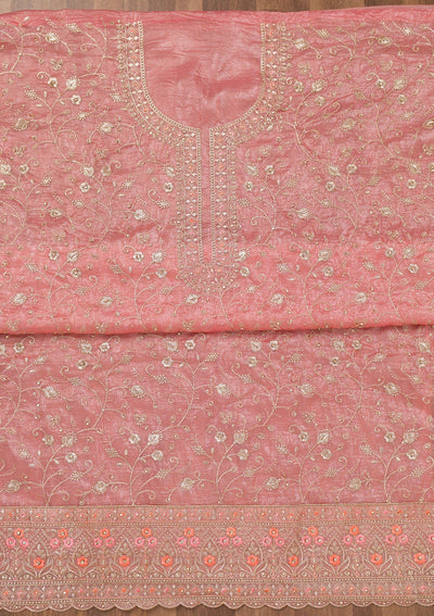 Peach Zariwork Tissue Unstitched Salwar Suit-Koskii