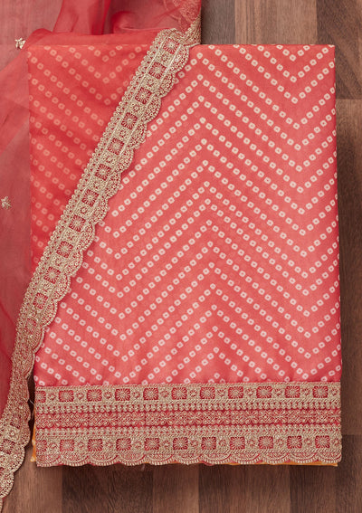 Peach Zariwork Tissue Unstitched Salwar Suit-Koskii
