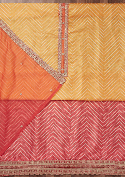 Peach Zariwork Tissue Unstitched Salwar Suit-Koskii