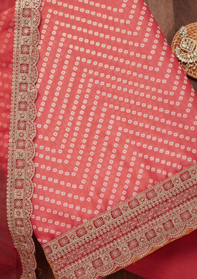 Peach Zariwork Tissue Unstitched Salwar Suit-Koskii