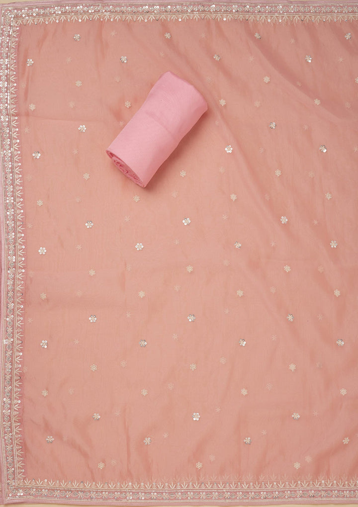 Peach Zariwork Tissue Unstitched Salwar Suit-Koskii