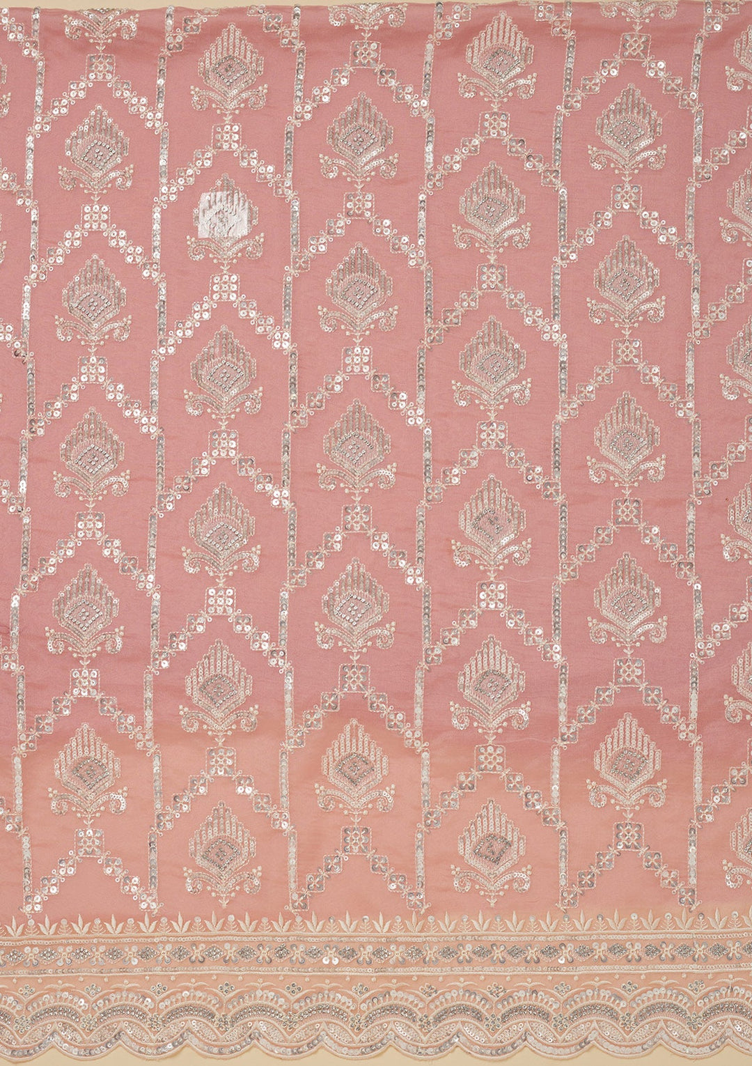 Peach Zariwork Tissue Unstitched Salwar Suit-Koskii