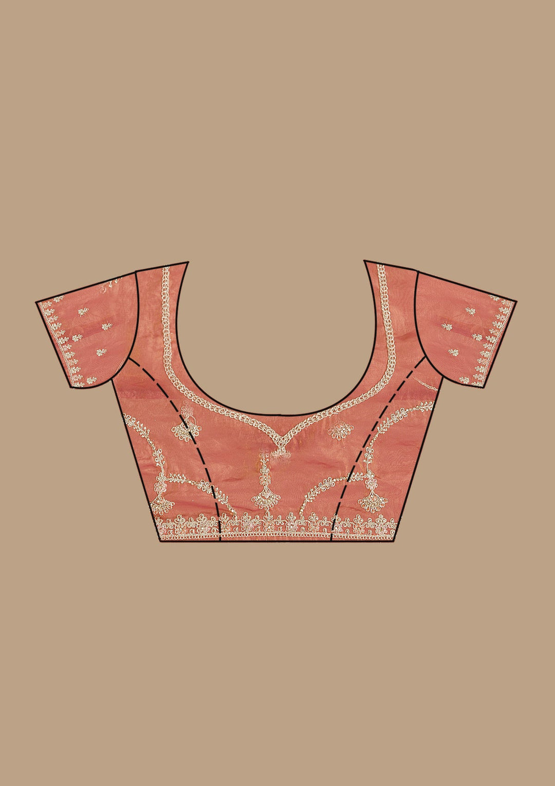 Peach Zariwork Tissue Saree-Koskii