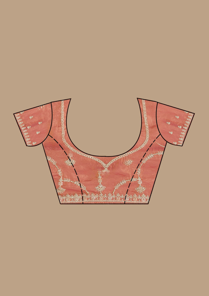 Peach Zariwork Tissue Saree-Koskii