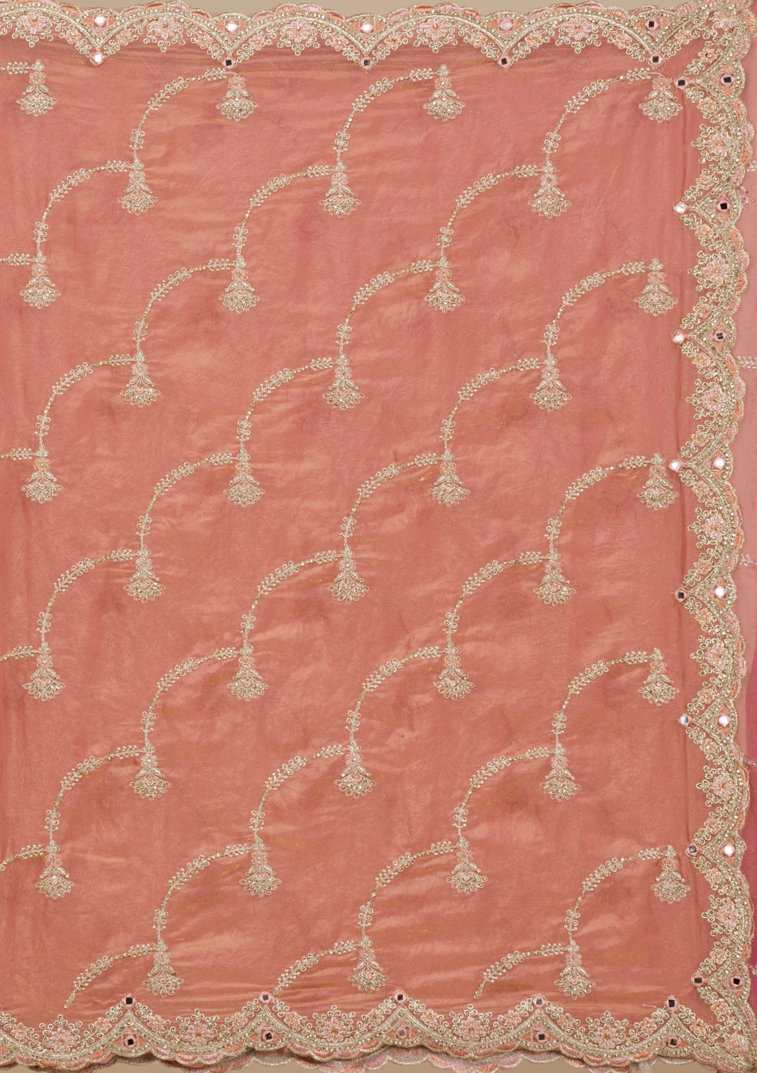 Peach Zariwork Tissue Saree-Koskii